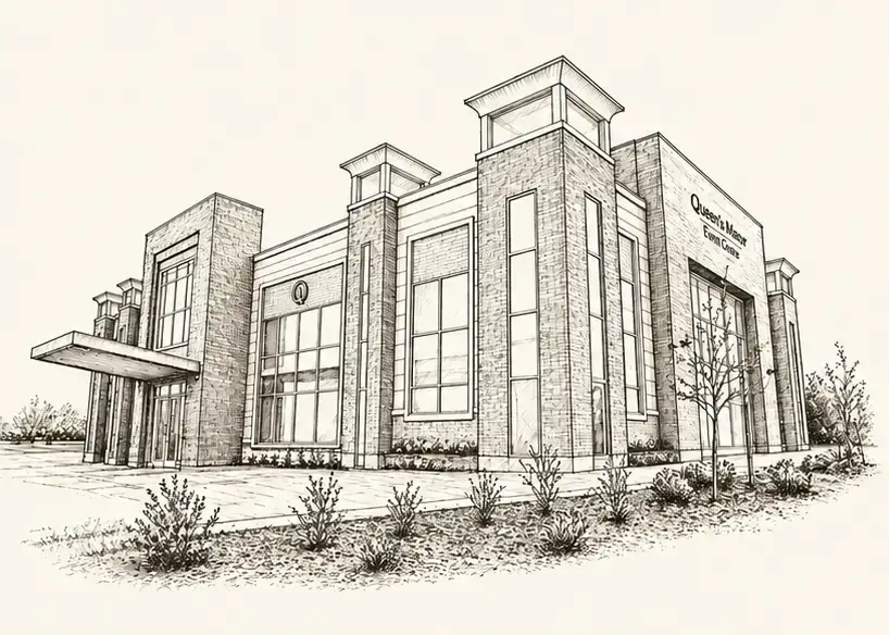 Architectural sketch of Queen’s Manor Event Centre