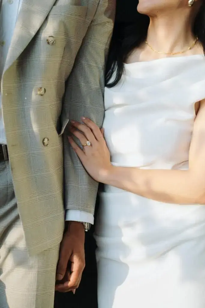 A close-up of Grace’s engagement ring
